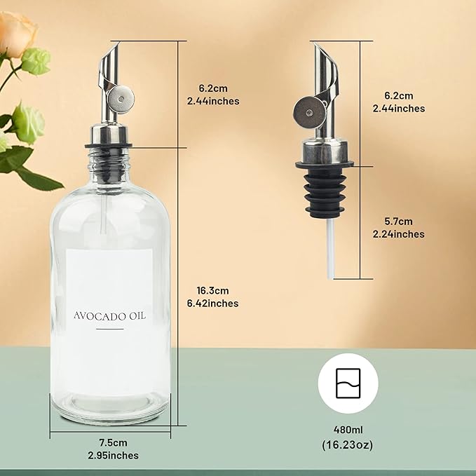 3PCS Oil Dispensers with Labels 16.23oz Kitchen Cooking Glass Bottles Containers with 304 Stainless Steel Automatic Pump Heads Anti-Corrosion & Rustproof - Image 9