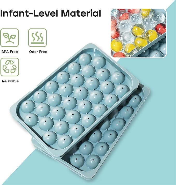 Ice Cube Trays with Lid and Bin, 0.8 IN Small Round Ice Cube Mold - Easy Release Stackable Ice Ball Maker for Cocktail,Whiskey and Drinks, BPA-Free(0.8in/64 balls&box) - Image 3