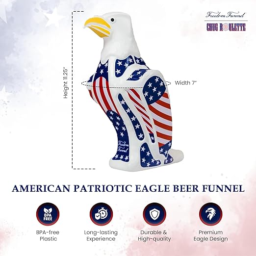 Freedom Funnel – Patriotic Eagle Beer Funnel with American Flag Design – 60oz Capacity and Smooth, Fast Pour – Made in USA – Durable, Washable Plastic – Patriotic Party Starter - Image 2
