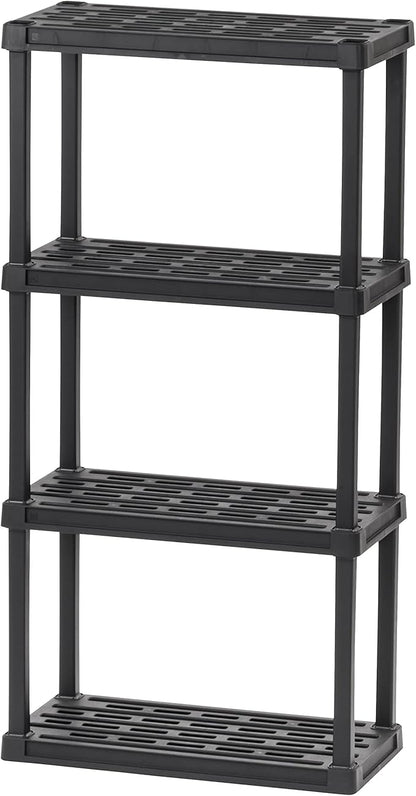 IRIS USA 4-Shelf Light Duty Plastic Storage Shelves, 200lb Capacity, 48" H x 24" W x 12" D, Medium Modular Shelving Unit Storage Organizer for Bathroom, Laundry, Garage & Home, Storage Rack - Black