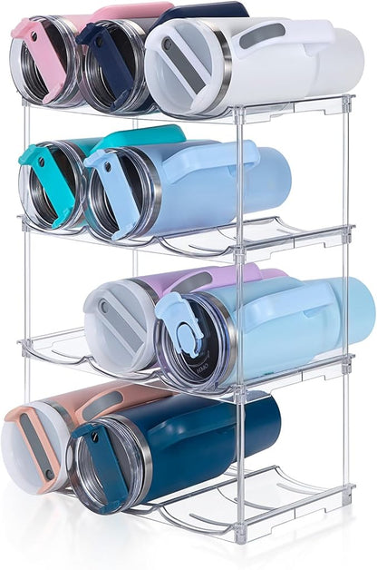 Stackable Water Bottle Organizer for Stanley 40 oz Tumbler, Water Bottle Holder for Cabinet, Pantry Kitchen Organizers and Storage for Stanley Cup Accessories, Tumbler Organizer and Wine Rack, 4Pack by SPOSPO