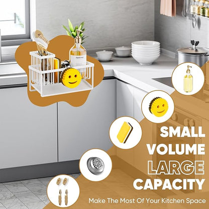 Sponge Holder for Kitchen Sink,Smiley Face Sink Caddy with Removable Brush Holder,Self-Draining Sponge Caddy for Sponge,Soap,Dish Brush,Scrubber,Kitchen Essentials and Gadgets-White - Image 7