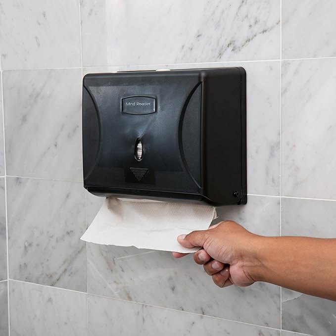 Mind Reader Paper Towel Dispenser, Tri-Fold Towel Holder, Restroom, Wall Mount, Bathroom, Black - Image 2