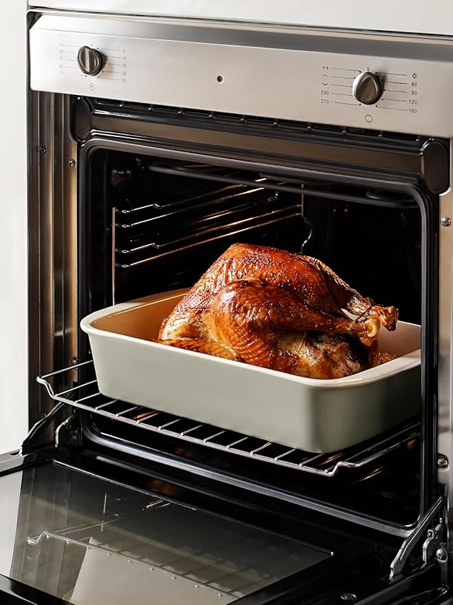 LE TAUCI Deep Casserole Dishes for Oven, 13.7”x9.6” Ceramic Baking Dish Set with Roasting Racks, Large Lasagna Pans with Handles, Rectangular Bakeware as Gift for Mom, Oatmeal Greige (4.6QT/3.0QT/1.6QT), Set of 3 - Image 7