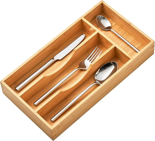 Umilife Bamboo Kitchen Drawer Organizer, 7 Inch Silverware Utensils Tray Holder for Small Drawer, Wood Caddy for Flatware Cutlery Knives by Umilife