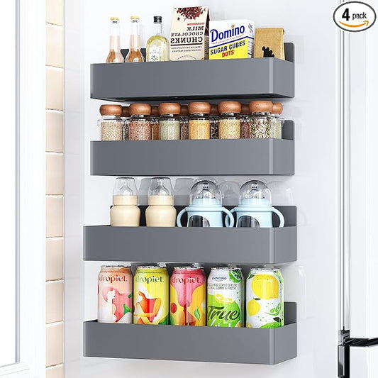 Mystozer Magnetic Spice Rack for Refrigerator, Kitchen Organizer and Storage Shelf, Grey (4 Pack)… by Mystozer