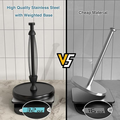 Paper Towel Holder Countertop, One-Handed Tear, Stainless Steel, Weighted Base, Black, Paper Towel Roll Holder Stand with Ratchet Mechanism for Kitchen Bathroom Farmhouse Essentials Decor Accessories - Image 5