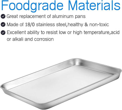 Baking Sheets Set of 2, Bastwe 16 inch Cookie Sheets & Stainless Steel Baking Pans & Toaster Oven Tray Pans, Rectangle Size 15.95L x 11.97W x 1H inch, Non Toxic & Healthy, Mirror Finish & Rust Free