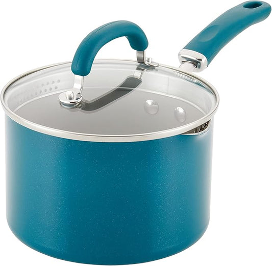 Rachael Ray 12020 Create Delicious Nonstick Sauce Pan / Saucepan with Straining and Lid, 3 Quart - Teal Shimmer by RachaelRayKitchenware