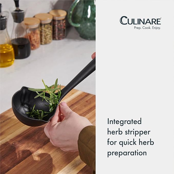 Culinare Soup Ladle with Dual Pouring Spouts & Herb Stripper – Heat-Resistant, Non-Stick Safe Serving Spoon for Soups, Stews & Sauces – Ergonomic Handle, Dishwasher Safe, Easy Storage