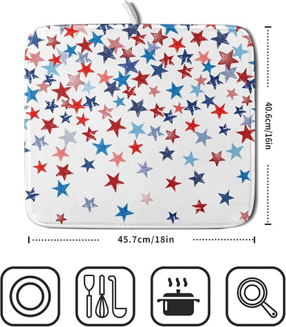 4th of July Dish Drying Mat for Kitchen Counter Patriotic Holiday Microfiber Absorbent Dish Draining Reusable Washable Foldable 16"x18" - Image 2
