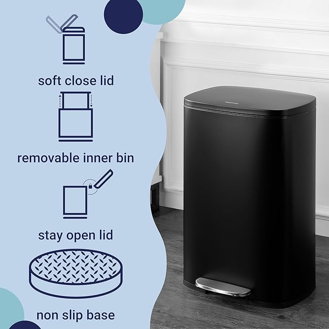 happimess HPM1006B Connor Rectangular 13-Gallon Trash Can with Soft-Close Lid and Free Mini Trash Can, Fingerprint Resistant, Modern, Minimalistic for Home, Kitchen, Office, Bathroom, Black - Image 3