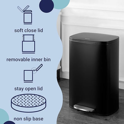 happimess HPM1006B Connor Rectangular 13-Gallon Trash Can with Soft-Close Lid and Free Mini Trash Can, Fingerprint Resistant, Modern, Minimalistic for Home, Kitchen, Office, Bathroom, Black - Image 3