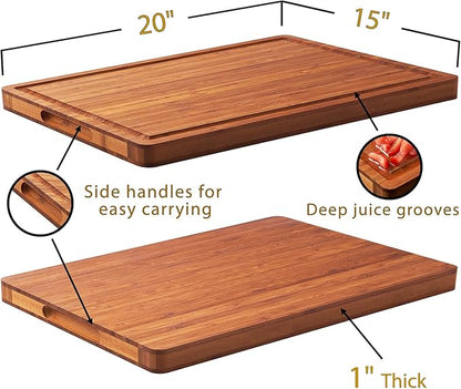 Allsum XL Cutting Board for Kitchen, 20x15" Extra Large, 1" Thick Bamboo Wood Butcher Chopping Block, Cheese Board, Durable Reversible with Juice Grooves and Handles - Image 6