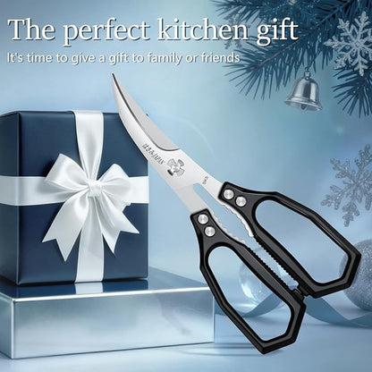 Huusk Black Multi-Purpose Seafood Scissors - Easy to Take Apart for Thorough Cleaning -Sharp Kitchen Shears with Oversized Handles for Less Strain - for Crab, Shrimp,Christmas Gift for Men and Women