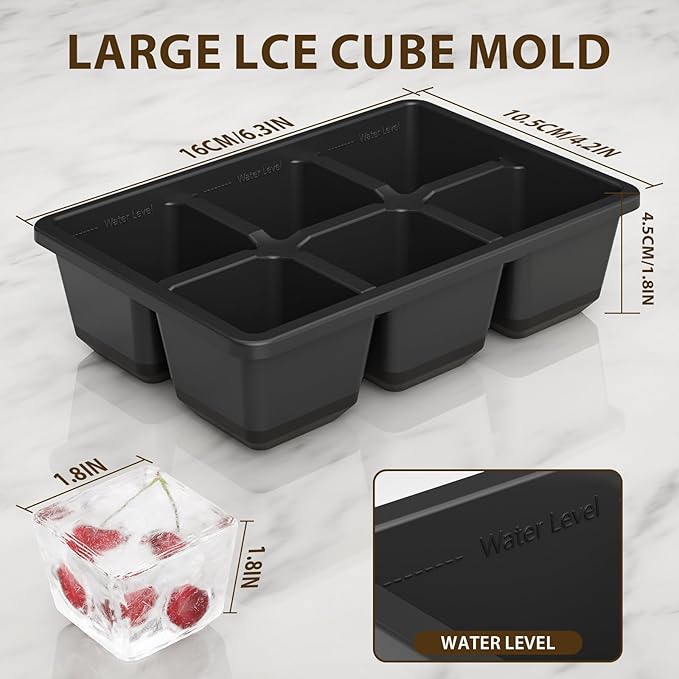 Optish Large Ice Cube Molds, 3 Pack Whiskey Square Ice Molds, 1.8 Inch Big Ice Cube Tray, Stackable Cocktail Ice Tray with Lid, Easy to Release (Grey) - Image 3