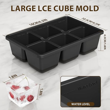 Optish Large Ice Cube Molds, 3 Pack Whiskey Square Ice Molds, 1.8 Inch Big Ice Cube Tray, Stackable Cocktail Ice Tray with Lid, Easy to Release (Grey) - Image 3