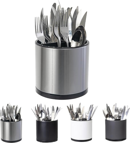 LIBODOUR Kitchen Utensil Holder Extra Large 360°Rotating For Counter Organizer Stainless Steel Storage Cooking Silverware Caddy 3 Compartment Flatware Spoon Spatula Tool Cutlery Container by ModernandFarmhouseUtensilHolder