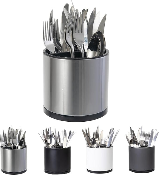 LIBODOUR Kitchen Utensil Holder Extra Large 360°Rotating For Counter Organizer Stainless Steel Storage Cooking Silverware Caddy 3 Compartment Flatware Spoon Spatula Tool Cutlery Container by ModernandFarmhouseUtensilHolder