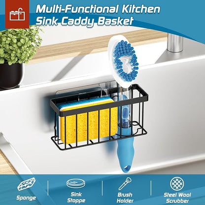 MURLONG Sponge Holder for Kitchen Sink,Sink Caddy Organizer with Suction Cups/Adhesive Strips,Dish Sponge Holder Design for Sponges,Scrubber,Stoppers-Black - Image 5