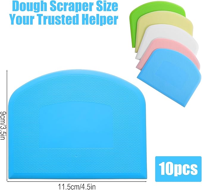 10 Pcs Plastic Bench Scraper for Baking - Bowl Dough Scraper for Bread Cutter - Multifunctional Kitchen food Scrapers Tool with Curved Edge, Cake Baking, Fondant Icing Smoother - Image 2
