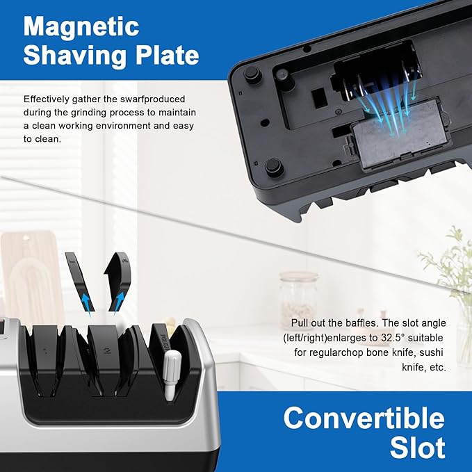 Upgrade 5-in-1 Electric Knife Sharpener, Professional 3-Stage with LCD Screen, 100% Diamond Abrasives, 3 Rotational Speed Adjustable, knife sharpener for Straight, Serrated, Meat Cleaver, Scissors - Image 6