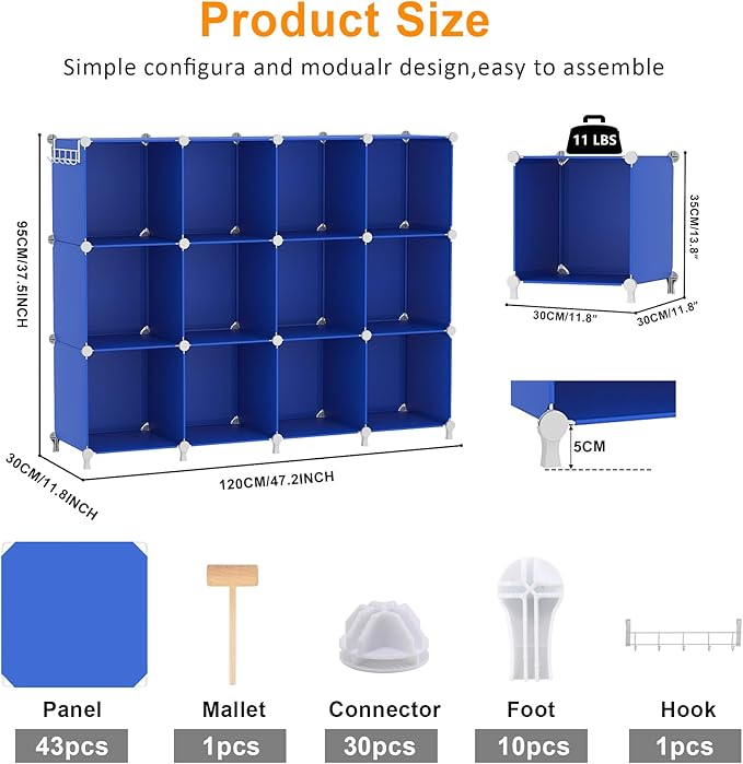 AWTATOS Cube Storage Organizer, 12 Cube Closet Organizers and Storage Shelves, DIY Stackable Bookshelf for Bedroom, Home, Admiral Blue - Image 3
