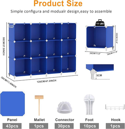 AWTATOS Cube Storage Organizer, 12 Cube Closet Organizers and Storage Shelves, DIY Stackable Bookshelf for Bedroom, Home, Admiral Blue - Image 3