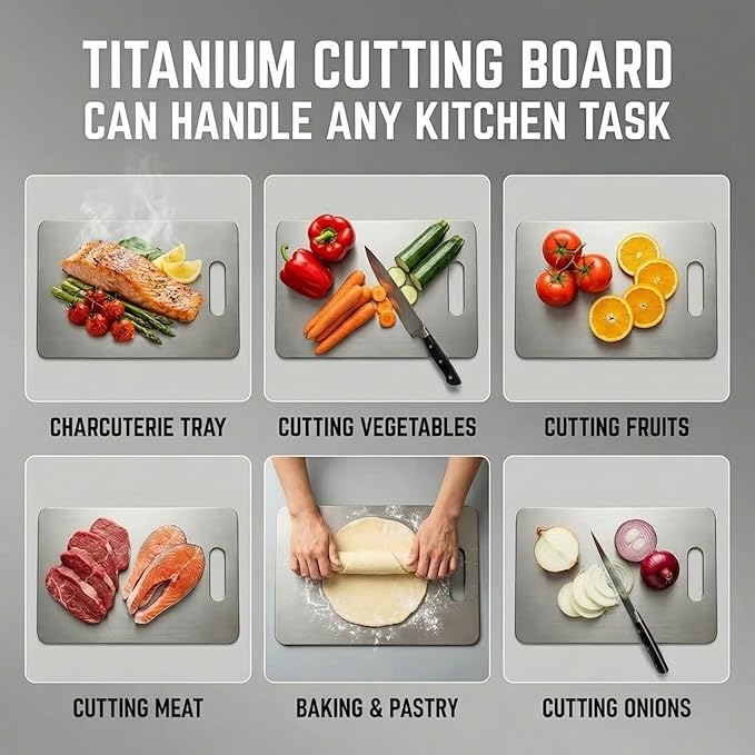 Titanium Cutting Board - 2026 New 100% Pure Titanium Cutting Boards, Food-Grade,Non-Slip Surface, Dishwasher Safe, Elegant Serving Tray, for Charcuterie, Meat, Vegetables, Easy Clean, 9.5"x5.9" - Image 6