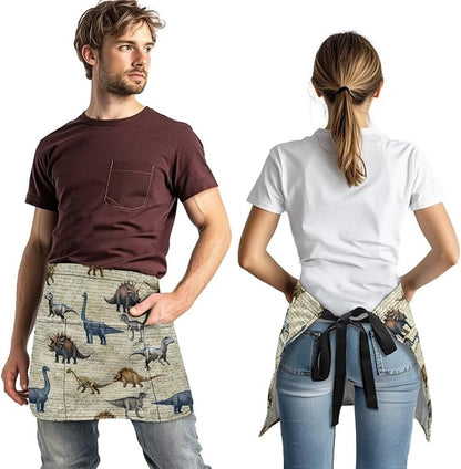 Server Apron with 3 Pockets, Waterproof Oil Waitress Waiter Half Apron for Restaurant Hotel Kitchen Cafe