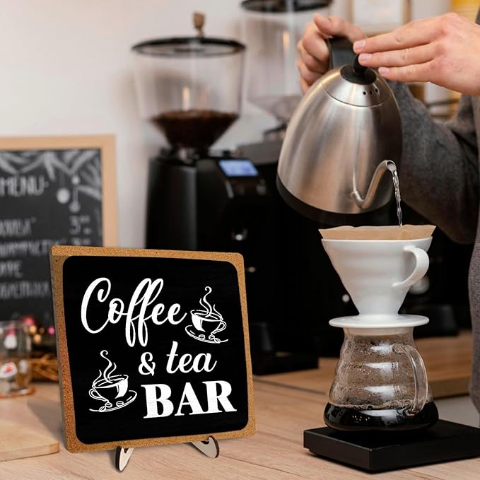 Coffee Bar Decor Sign,Rustic Wooden Plaque Coffee Sign for Java Station, Kitchen, Cafe or Tea Corner, Funny Jave Gift for Home Cafe, 5.9 x 5.9Inch (Black+Brown04) - Image 6