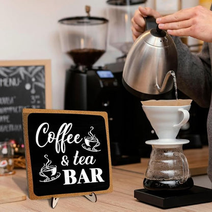 Coffee Bar Decor Sign,Rustic Wooden Plaque Coffee Sign for Java Station, Kitchen, Cafe or Tea Corner, Funny Jave Gift for Home Cafe, 5.9 x 5.9Inch (Black+Brown04) - Image 6