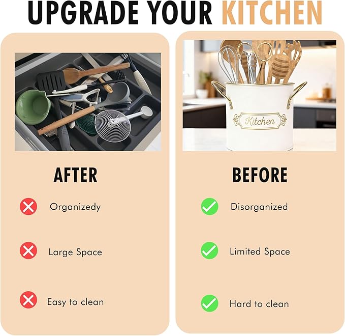 Kitchen Utensil Holder, 5.1" Metal Cooking Utensil Crock with with Removable Divider, Modern Farmhouse Kitchen Decor, Countertop Utensil Organizer for Spoons Cooking Tools