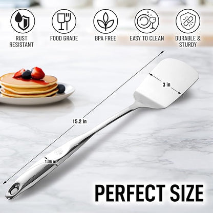 Zulay Kitchen Stainless Steel Solid Turner - 15” Large Metal Spatula for Cooking, Frying & Grilling - Durable, Heat-Resistant & Dishwasher Safe Kitchen Utensil for Everyday Use - Image 5