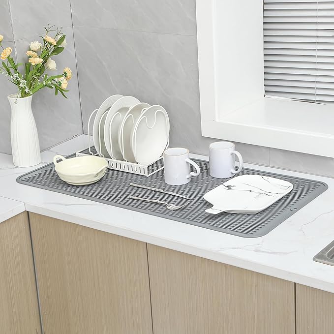 MicoYang Silicone Dish Drying Mat for Multiple Usage,Easy clean,Eco-friendly,Heat-resistant Silicone Mat for Kitchen Counter or Sink,Refrigerator or Drawer Liner Grey 5XL 36inches x 18inches - Image 5