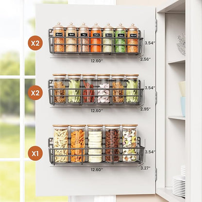 Mystozer 5 Pack Spice Rack Seasoning Organizer Wall Mount, Screw or Adhesive Hanging Shelf Basket Spice Organizer Shelf for Kitchen, Black - Image 2