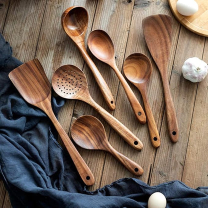 Teak Kitchen Utensils,Wooden Soup Spoon Kitchenware Seasoning Scoop Dipping,Oil Dipper,Meal Rice Scoop,Natural Utensils Handcrafted Cutlery Tool (soup spoon(10.6x3.15in))…