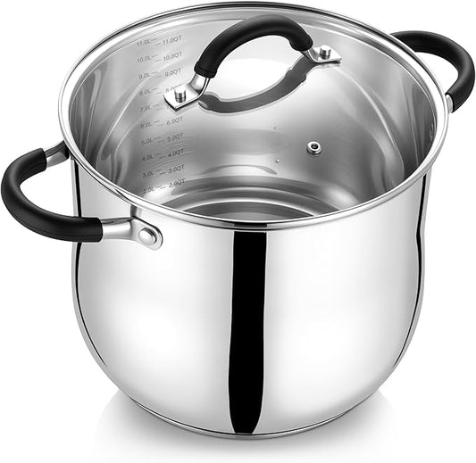 E-far 12 Quart Stock Pot, Stainless Steel Pot with Lid for Cooking Soup Simmering Stew, Tall Induction Pot w/Tri-Ply Thick Base, Large Cooking Pot w/Dual Heat Proof Handles, No-Toxic & Dishwasher Safe by E-far