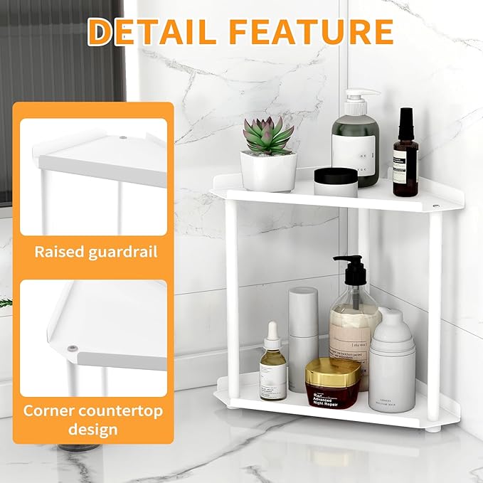 Jesginboo 2 Tier Bathroom Counter Organizer, Vanity Organizer Corner Shelf, Skincare, Makeup Countertop Organizers, Kitchen, Bathroom Counter Storage, White - Image 4