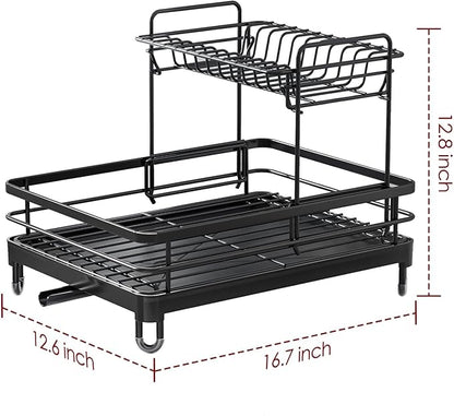 Sakugi Dish Drying Rack - X-Large Stainless Steel Dish Rack for Kitchen Counter, 2-Tier Kitchen Organizers and Storage for Dishes, Bowls, Cutlery, Black - Image 7