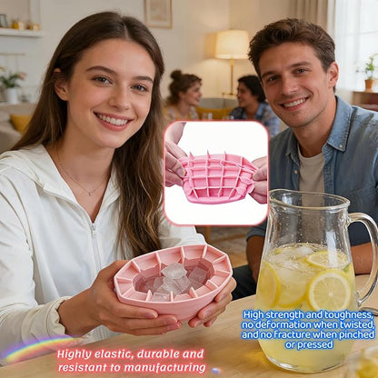 3D Upgraded Silicone Ice Cube Tray with Easy Release-30 Cubes, Leak-Proof&Space-Saving for Freezer,RV,Office-BPA-Free Fast Ice Maker for Drinks,Cocktails, Party (Includes Travel Ice Bucket) (Pink)