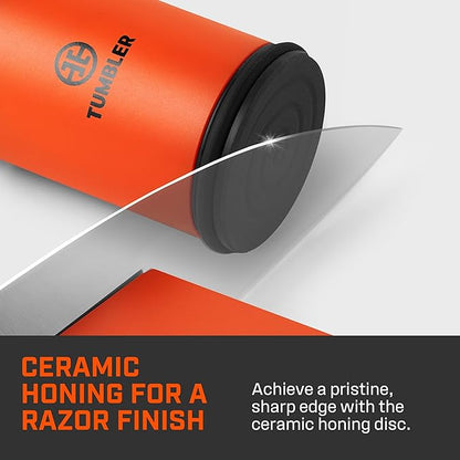 TUMBLER Pro Rolling Knife Sharpener™ - Knife Sharpening Made Easy - Ultimate Gift for Father's Day - Kit with Removable Disc System - 4-Layer Diamond Sharpening Disc & EdgeBoost Ceramic Disc (Orange) - Image 6