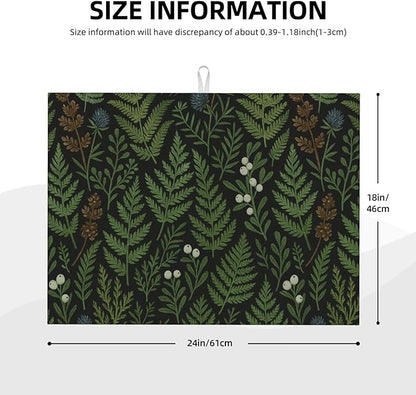 Black Sage Green Plant Dish Drying Mats for Kitchen Counter, Large 18"x24" Dish Mats for Drying Dishes, Microfiber Absorbent Dish Drying Pad Rack Mat Kitchen Decor Reusable Washable