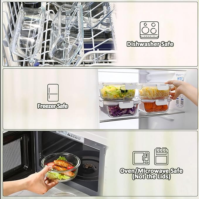 [10-Pack]Glass Meal Prep Containers with Lids, MCIRCO Glass Food Storage Containers with Snap Locking Lids, Airtight Lunch Containers, Microwave, Oven, Freezer and Dishwasher, White - Image 4
