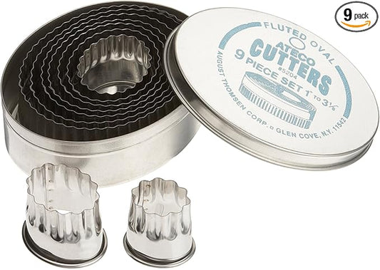 Ateco Fluted Edge Oval Cutters in Graduated Sizes, Stainless Steel, 9 Pc Set