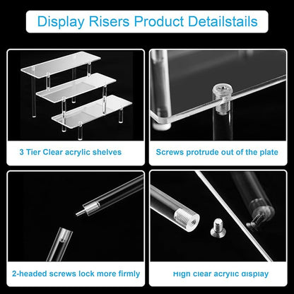 HENABLE 2PCS Acrylic Display Risers, 3 Tier Clear Cupcake Stand Risers, Organizer for Perfume, Funko POP, Food, Tabletop Use