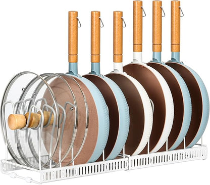 ROOHUA Pot Rack Organizer -Expandable Pot and Pan Organizer for Cabinet,Pot Lid Organizer Holder with 10 Adjustable Compartment for Kitchen Cabinet Cookware Baking Frying Rack by ROOHUA