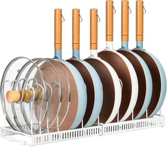 ROOHUA Pot Rack Organizer -Expandable Pot and Pan Organizer for Cabinet,Pot Lid Organizer Holder with 10 Adjustable Compartment for Kitchen Cabinet Cookware Baking Frying Rack by ROOHUA
