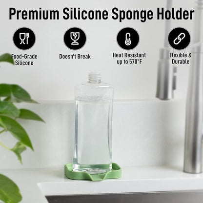 Zulay Kitchen Small Silicone Sponge Holder (4.9x3.3”) – Space-Saving Sink Organizer Tray for Sponge, Soap, Brush & More – Compact Non-Slip Dish for Kitchen & Bathroom (Jade Green) - Image 2