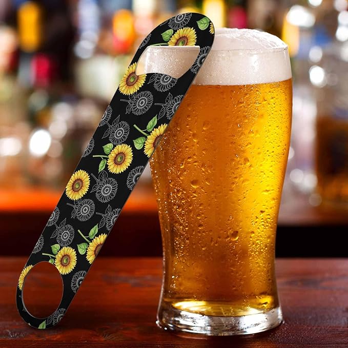 Sunflowers Stainless Steel Bottle Opener Vibrant Yellow Watercolor Flower Vintage Style Floral Black Flat Beer Bottle Opener Keychain for Home Kitchen Bar Restaurant Party Birthday Gift